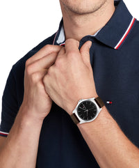 Tommy Hilfiger Norris Dark Brown Leather Black Dial Men's Watch 1710601 Tommy Hilfiger