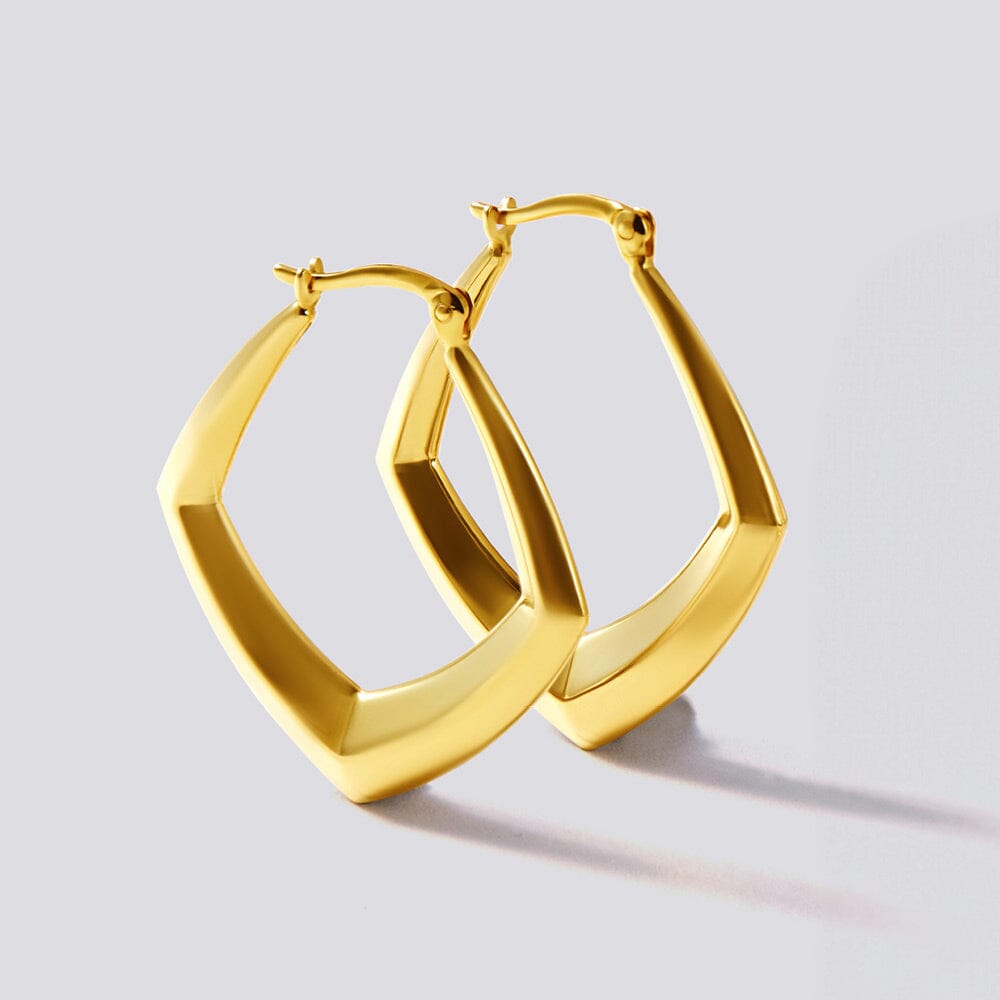 9ct Yellow Gold Silver Filled Angular Flat Knife Edged Hoop Earrings Bevilles Jewellers