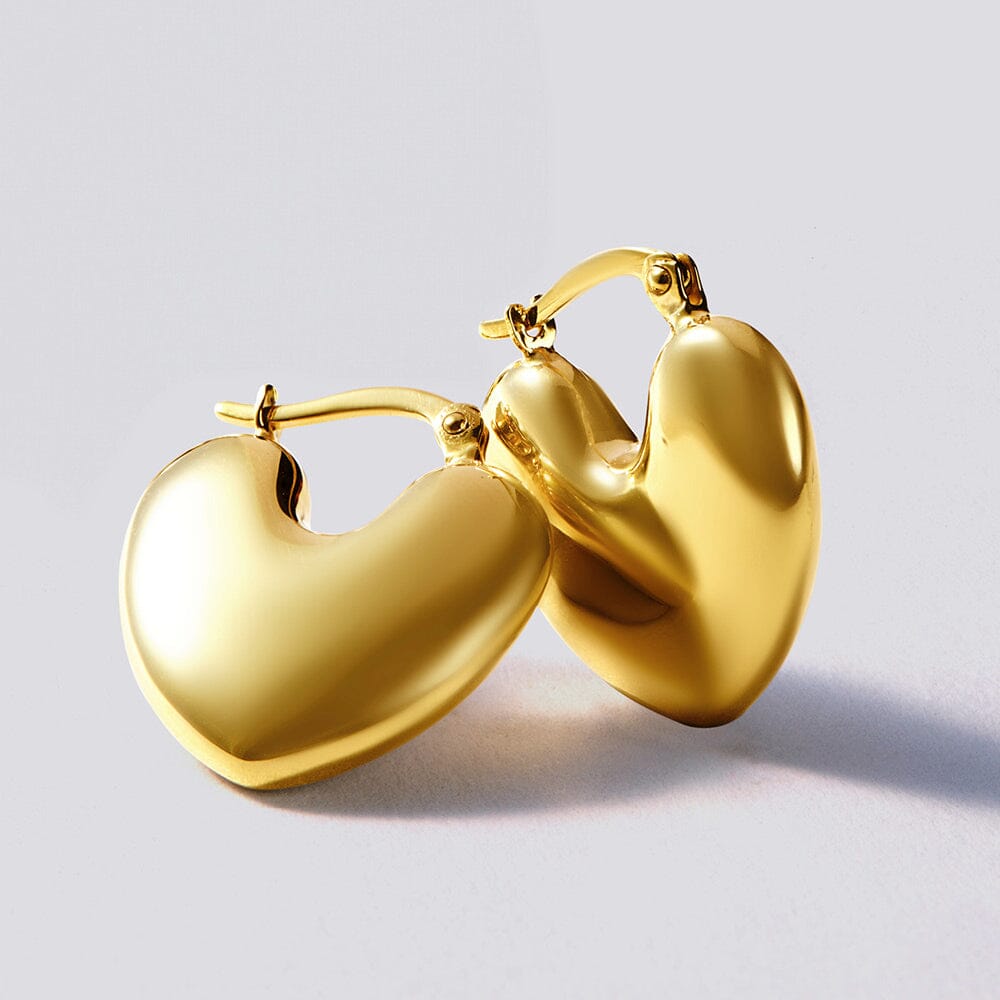 Bold Heart Huggie Earrings in 9ct Yellow Gold Silver Infused Bevilles Jewellers