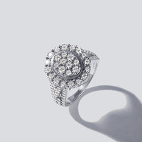 Fancy Halo Oval Shaped Ring with 1.00ct of Laboratory Grown Diamonds in Sterling Silver and Platinum Rings Bevilles