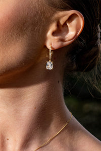 SYDNEY SOIRÉE ELAINE CUSHION CUT DROP EARRINGS GOLD Bevilles Jewellers