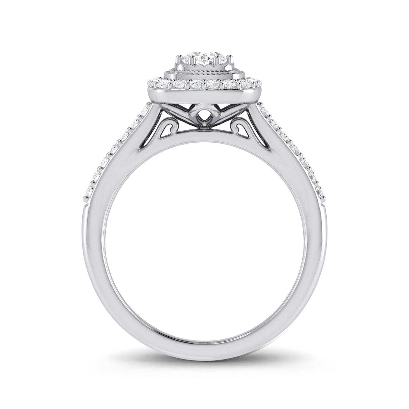 Facets of Love Solitaire Halo Square Look Ring with 1/2ct of Diamonds in 18ct White Gold Rings Bevilles