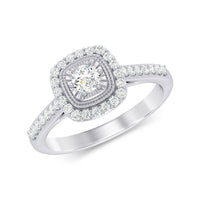 Facets of Love Solitaire Halo Square Look Ring with 1/2ct of Diamonds in 18ct White Gold Rings Bevilles