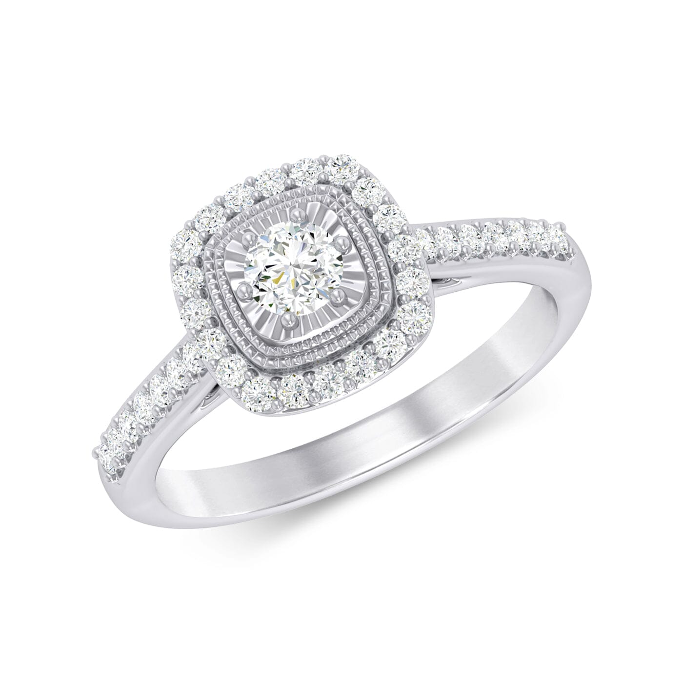 Facets of Love Solitaire Halo Square Look Ring with 1/2ct of Diamonds in 18ct White Gold Rings Bevilles