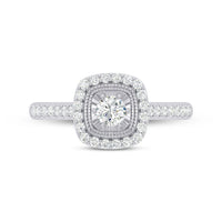 Facets of Love Solitaire Halo Square Look Ring with 1/2ct of Diamonds in 18ct White Gold Rings Bevilles
