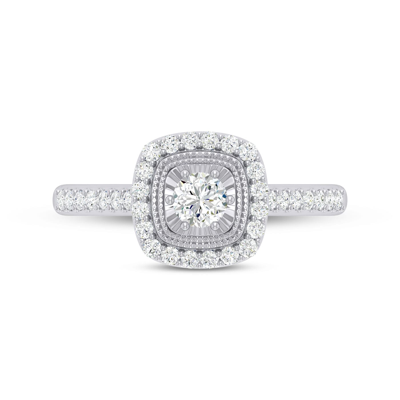 Facets of Love Solitaire Halo Square Look Ring with 1/2ct of Diamonds in 18ct White Gold Rings Bevilles