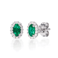 Created Emerald Stud Earrings with 0.14ct TDW of Laboratory Grown Diamonds in Rhodium Plated Sterling Silver Earrings Bevilles