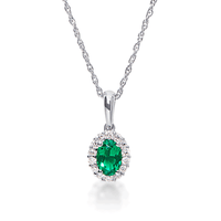 Created Emerald Necklace with 0.13ct TDW of Laboratory Grown Diamonds in Rhodium Plated Sterling Silver Necklaces Bevilles