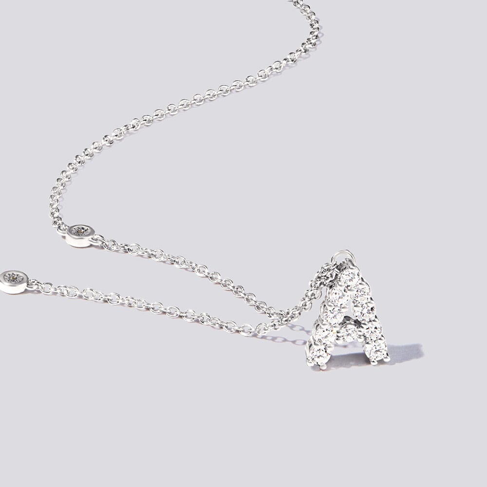 Brilliant Claw Initial A Slider Necklace with 0.40ct of Laboratory Grown Diamonds in Mirage Sterling Silver and Platinum Necklaces Bevilles