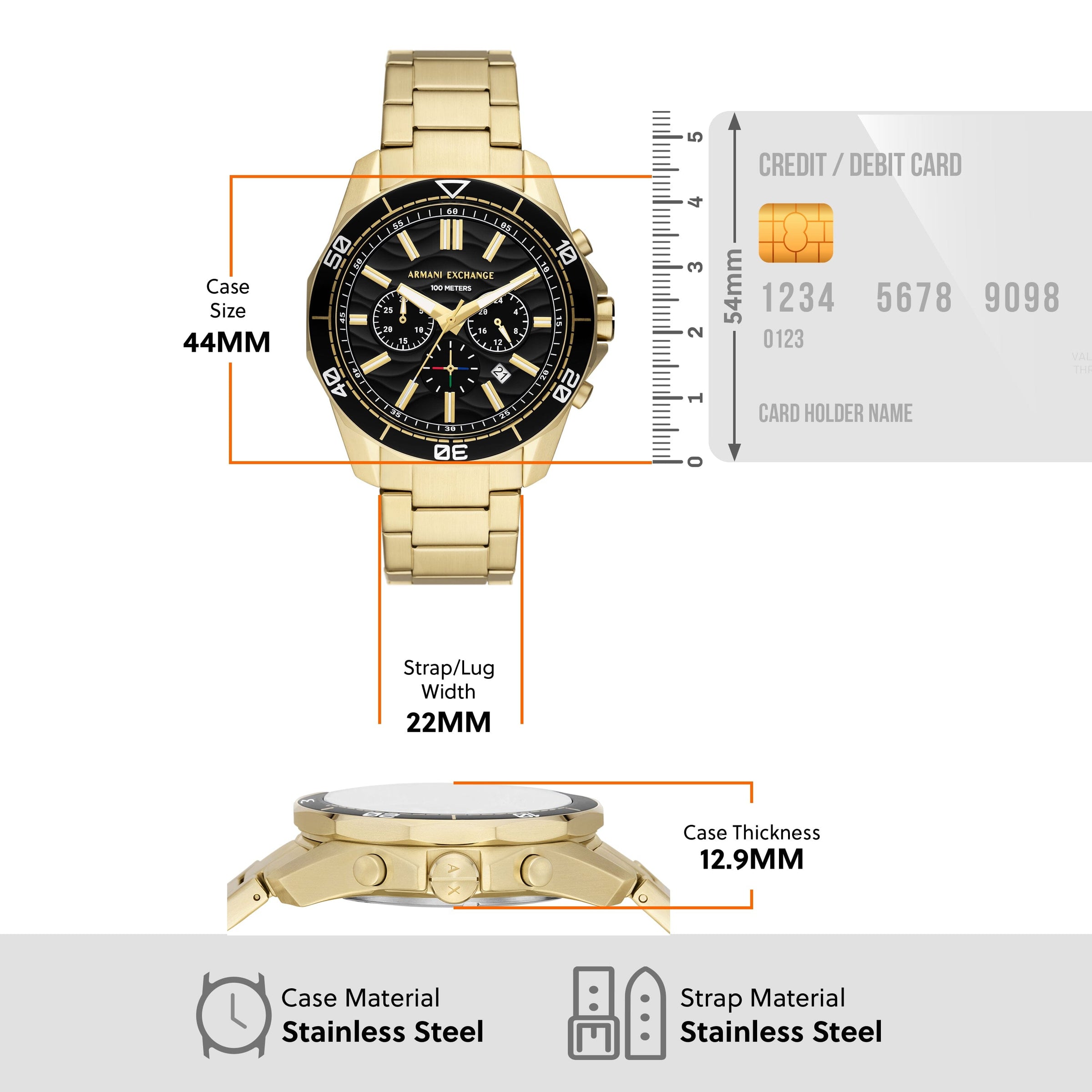 Armani Exchange Chronograph Gold-Tone Stainless Steel Watch AX1958 Watches Armani Exchange