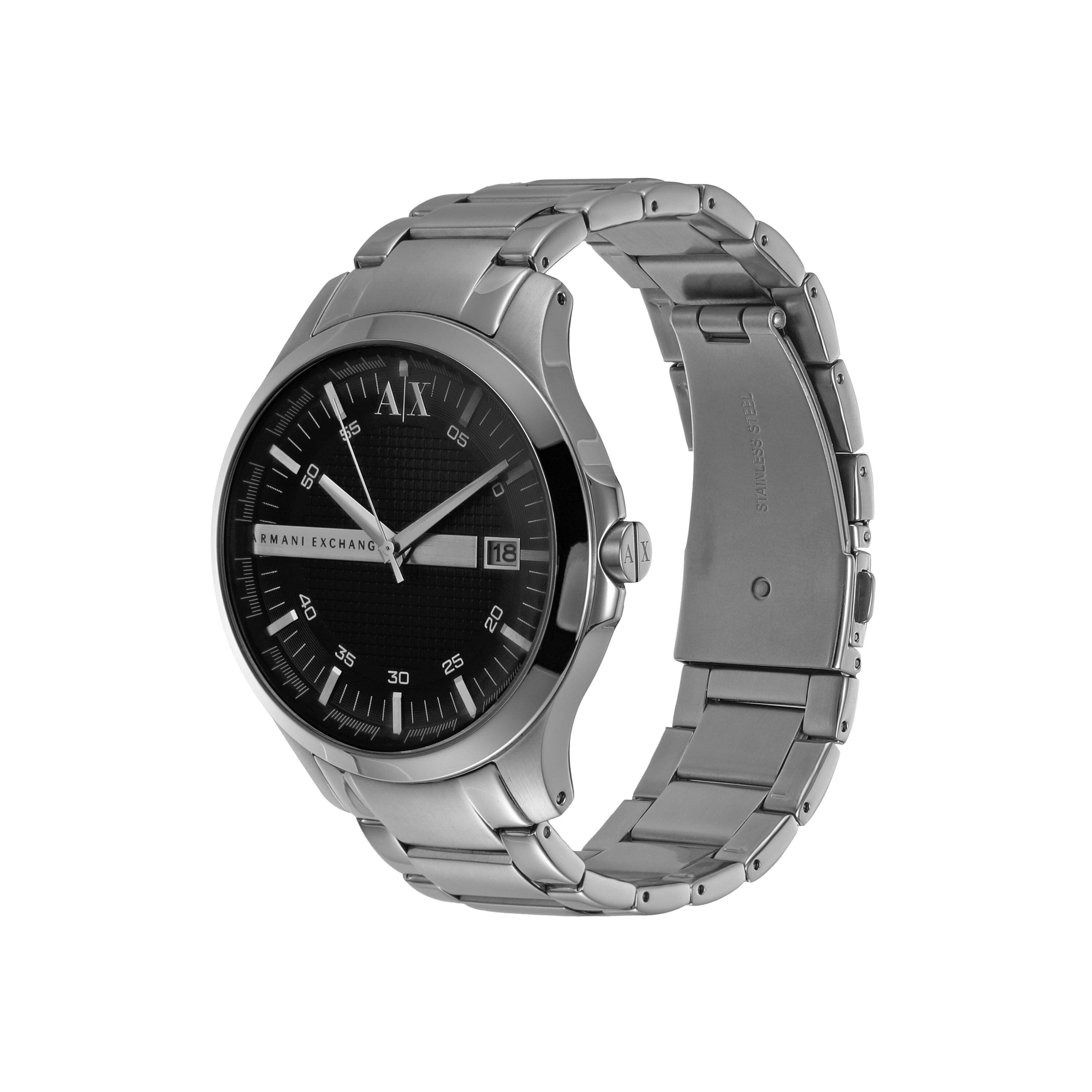 Armani Exchange Hampton Black Face Silver Band Watch - AX2103 Watches Armani Exchange