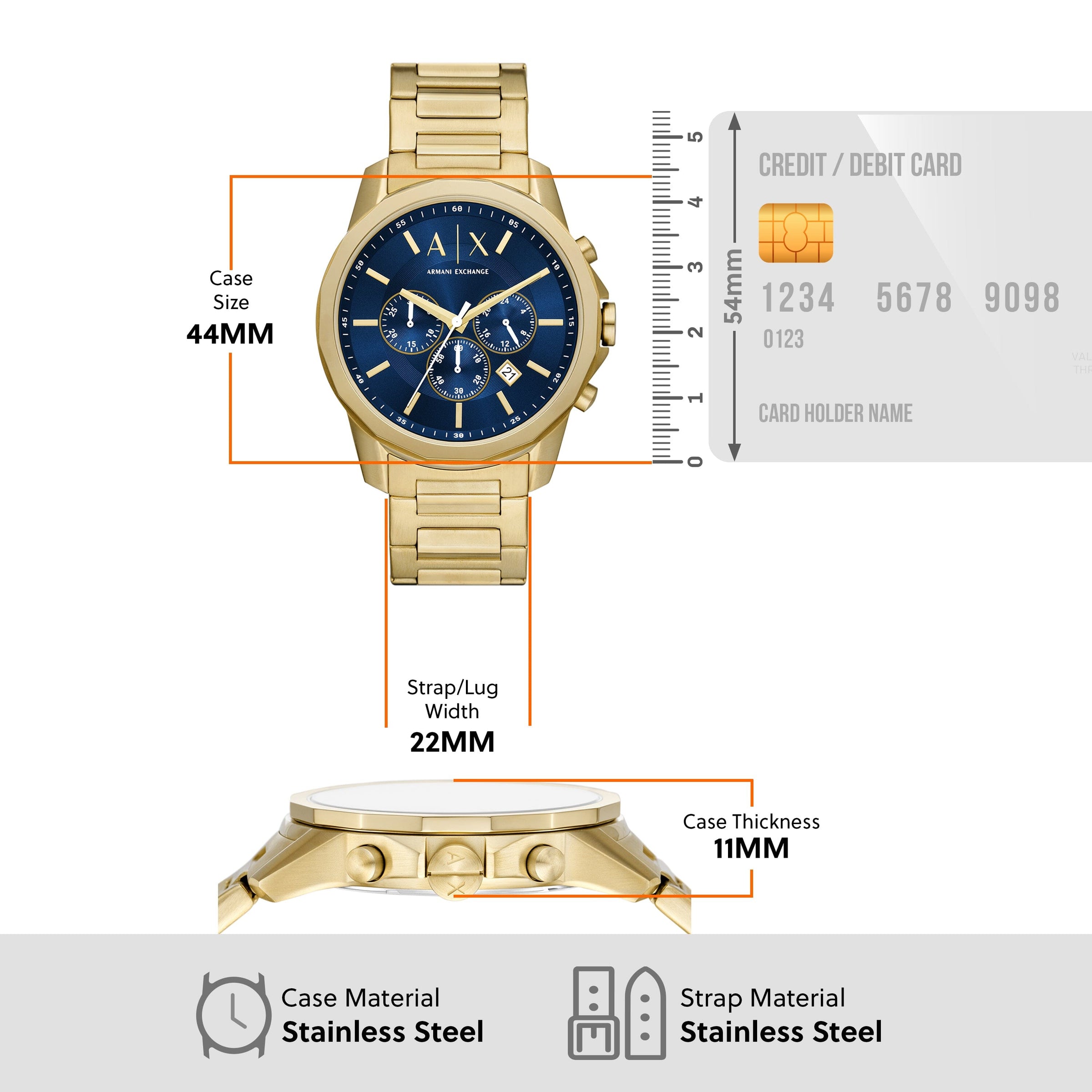 Armani Exchange Chronograph Gold-Tone Stainless Steel Watch and Bracelet Set AX7151SET Watches Armani Exchange