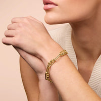 9ct Yellow Gold Silver Infused Paperclip Double Bead Chain Bracelet Bevilles Jewellers