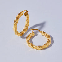 9ct Yellow Gold Silver Infused Fancy Twist Hoop Earrings 20mm Earrings Bevilles