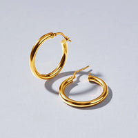 9ct Yellow Gold Silver Infused Hoop Earrings 20mm Earrings Bevilles