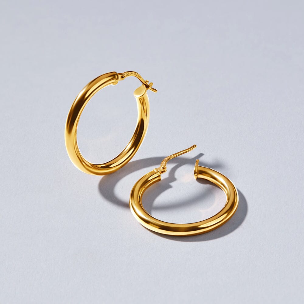 9ct Yellow Gold Silver Infused Hoop Earrings 20mm Earrings Bevilles