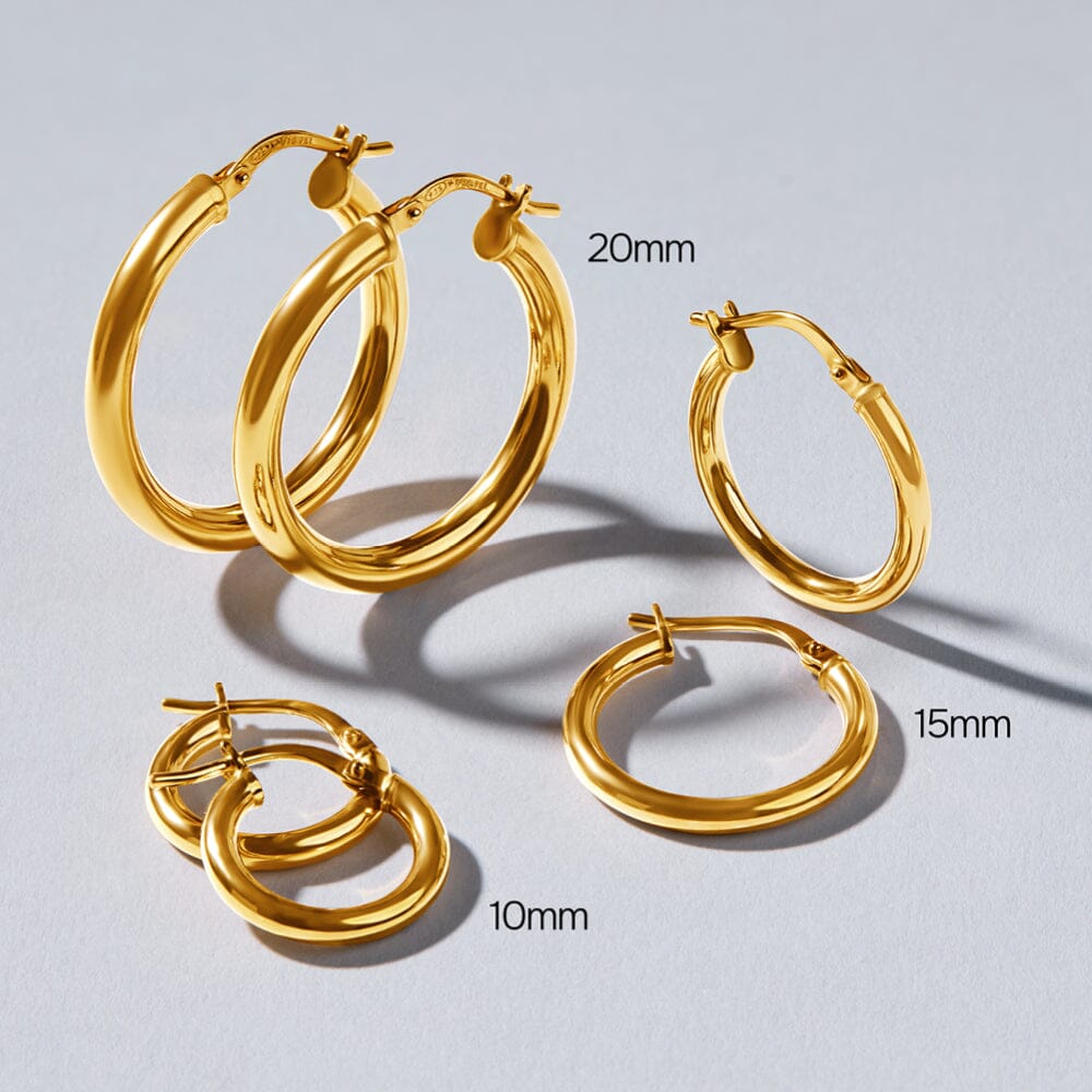 9ct Yellow Gold Silver Infused Hoop Earrings 20mm Earrings Bevilles