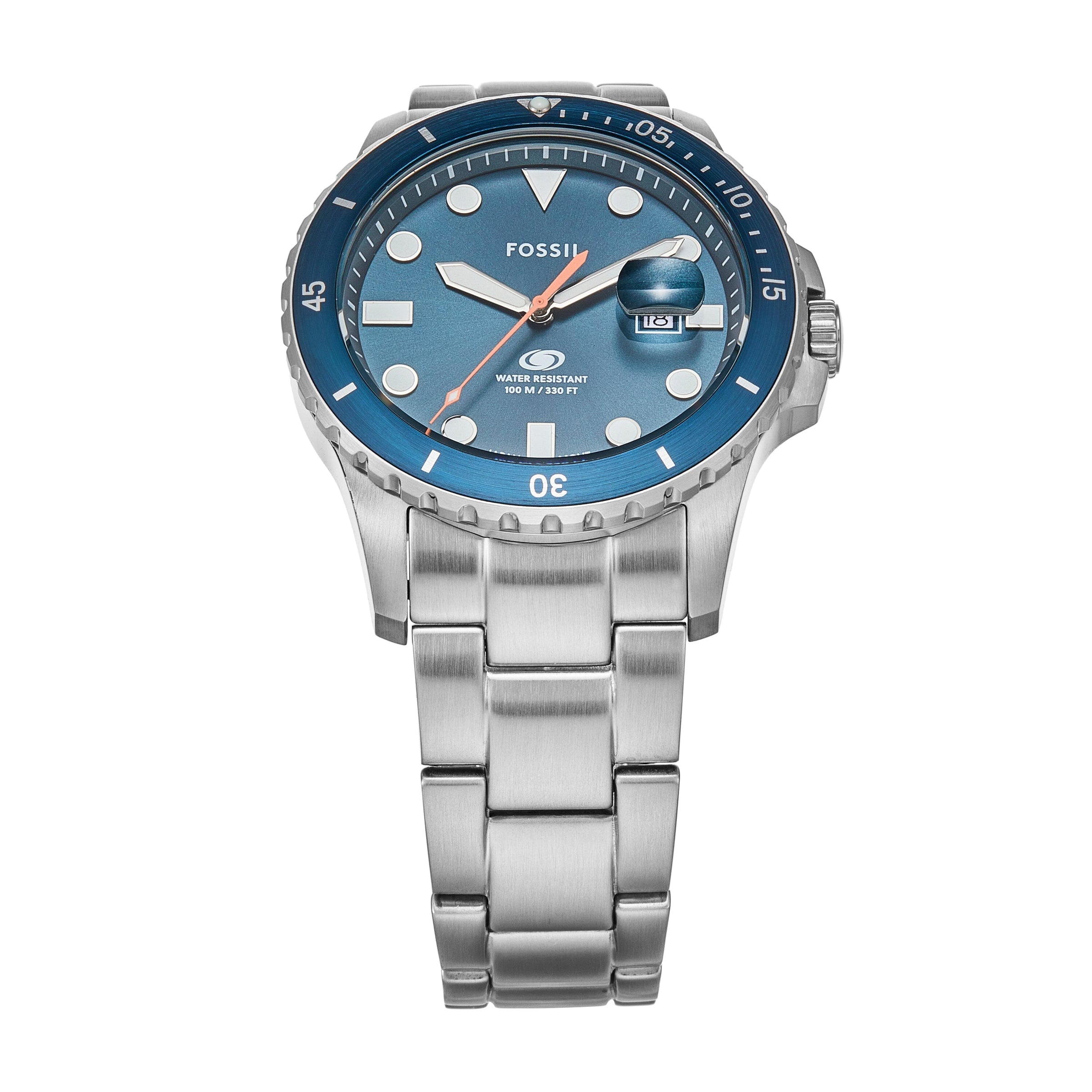 Fossil Fossil Blue Dive Three-Hand Date Stainless Steel Watch FS6050 Watches Fossil