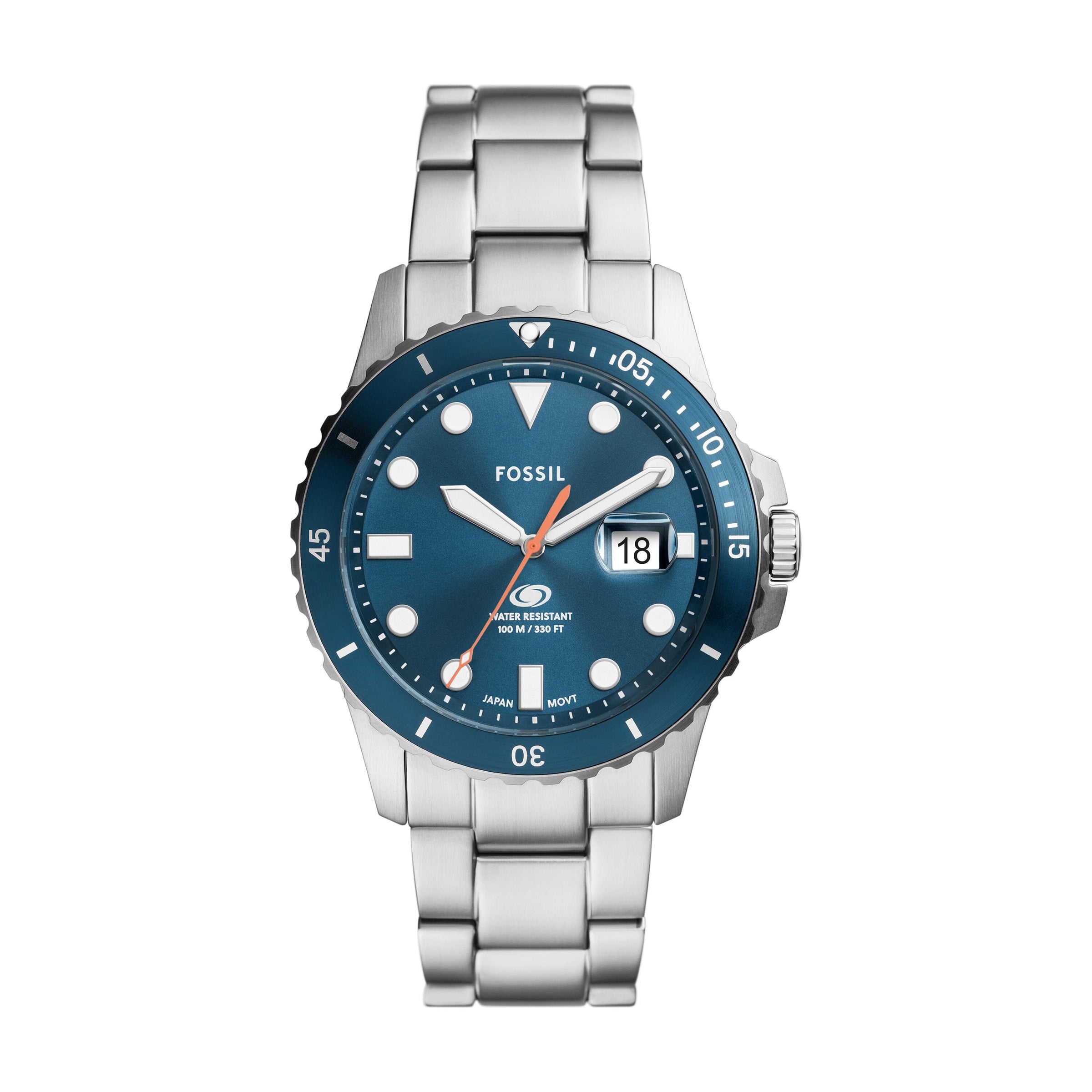 Fossil Fossil Blue Dive Three-Hand Date Stainless Steel Watch FS6050 Watches Fossil