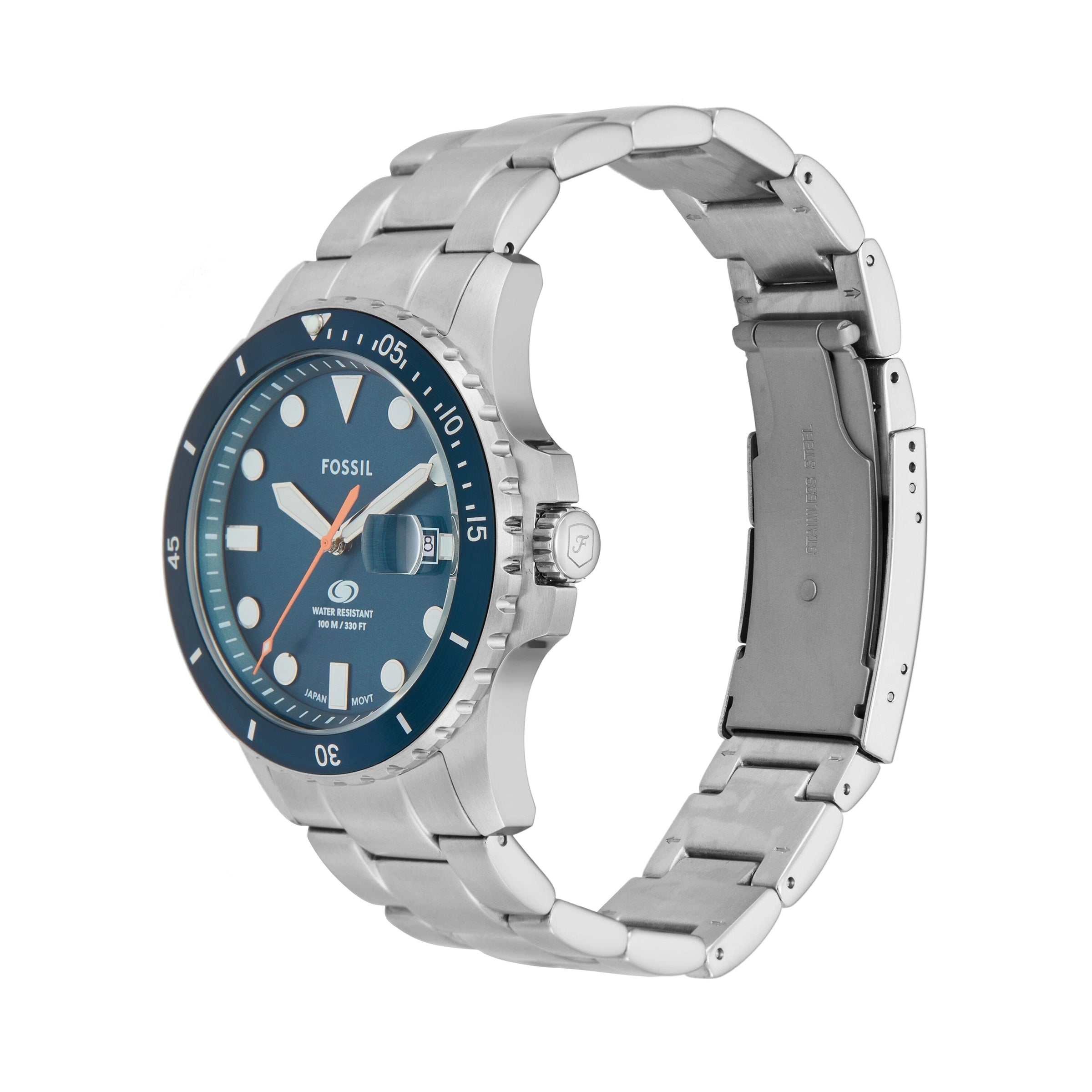 Fossil Fossil Blue Dive Three-Hand Date Stainless Steel Watch FS6050 Watches Fossil