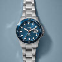 Fossil Fossil Blue Dive Three-Hand Date Stainless Steel Watch FS6050 Watches Fossil