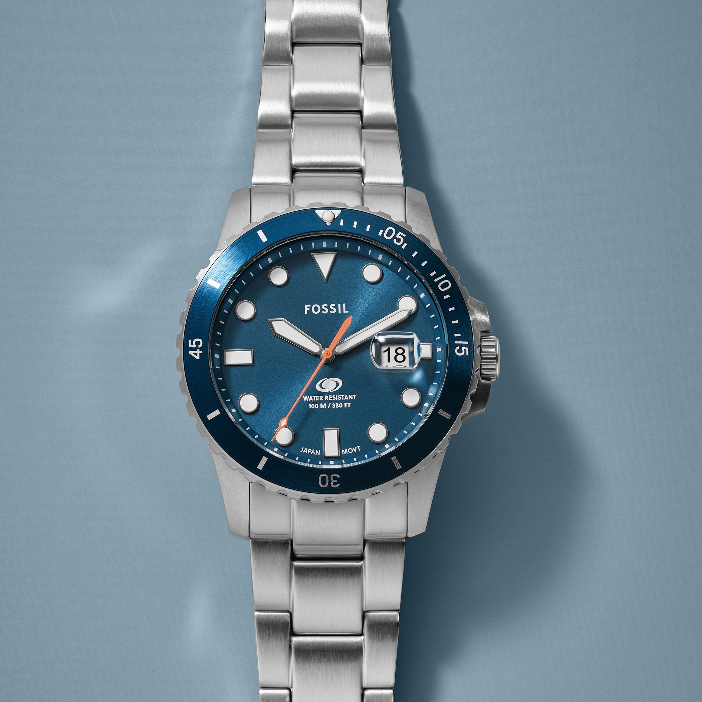 Fossil Fossil Blue Dive Three-Hand Date Stainless Steel Watch FS6050 Watches Fossil