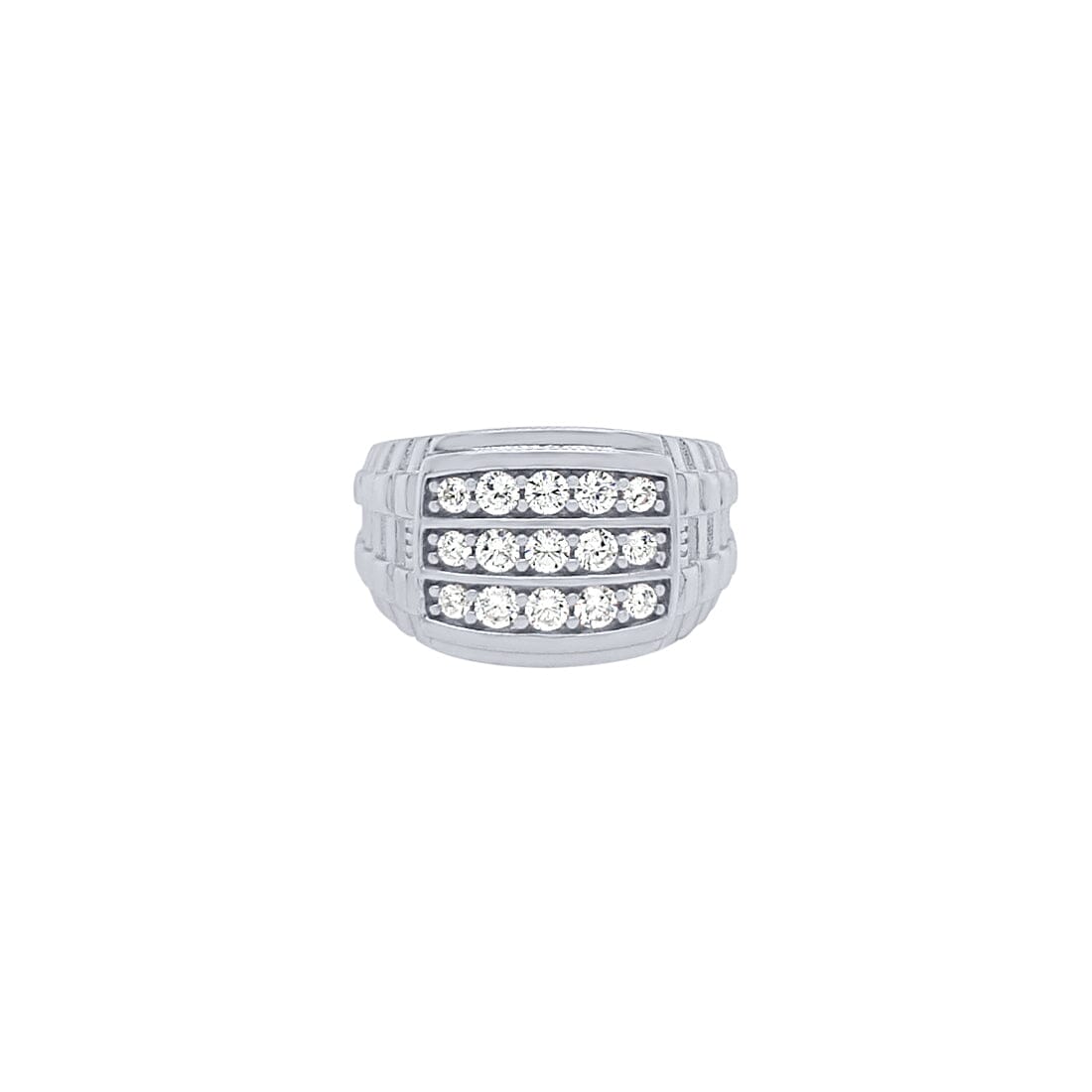 Three Row Patterened Ring with Cubic Zirconia in Sterling Silver Rings Bevilles