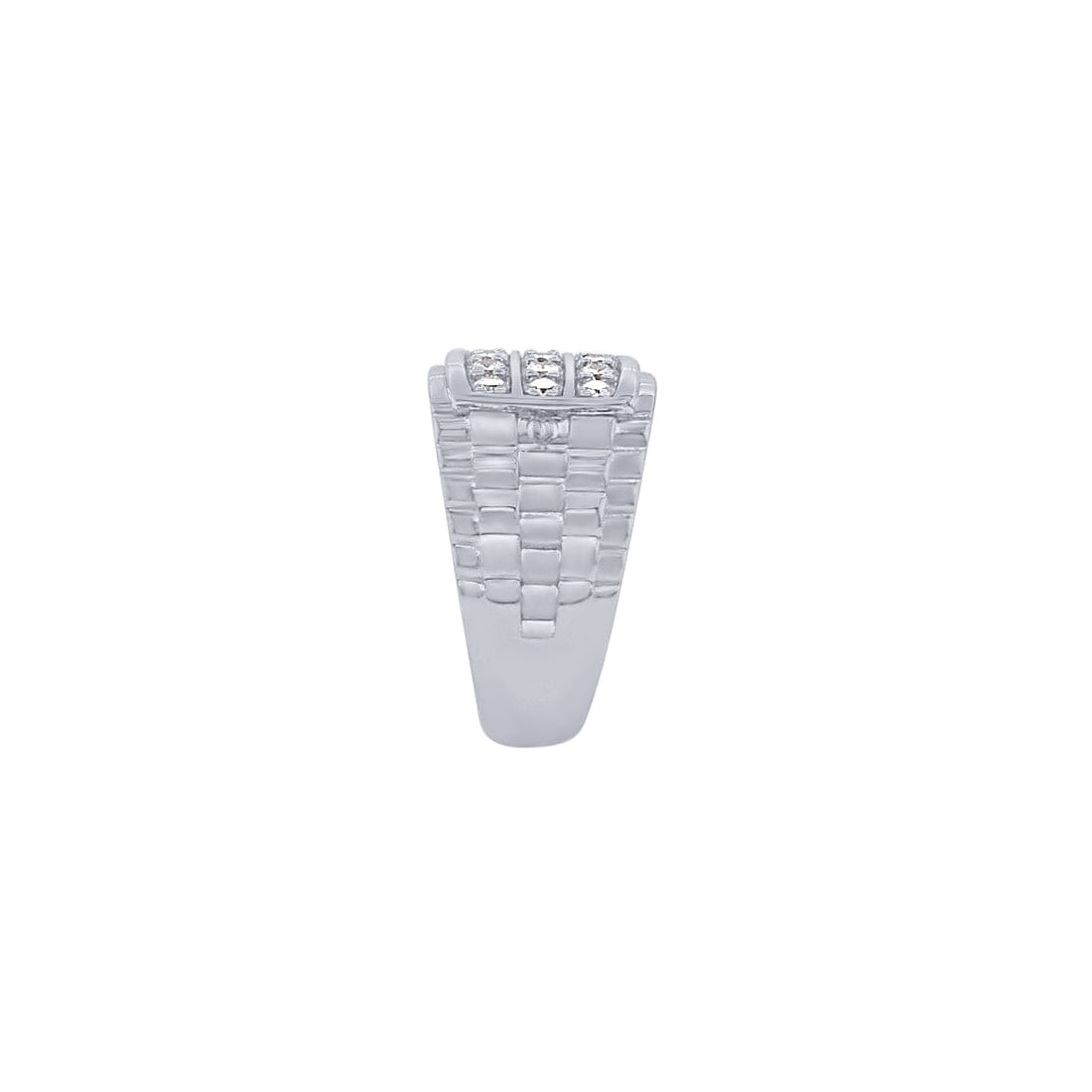 Three Row Patterened Ring with Cubic Zirconia in Sterling Silver Rings Bevilles