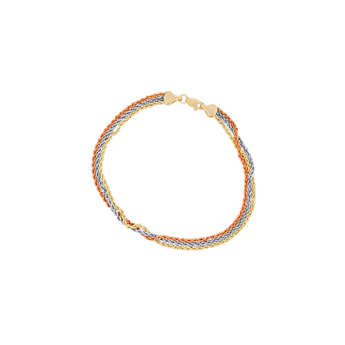 19cm Three Tone Fancy Rope Bracelet in 10ct Yellow Gold Bracelets Bevilles