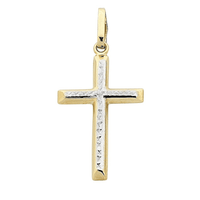 Two-tone Diamond Cut Cross Pendant with 9ct White Gold and 9ct Yellow Gold Bevilles Jewellers