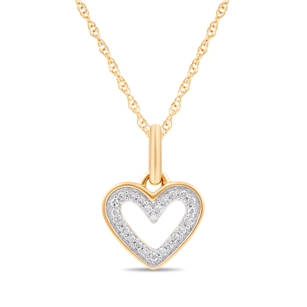 Diamond Set Open Heart Necklace in 9ct Yellow Gold Bevilles Jewellers