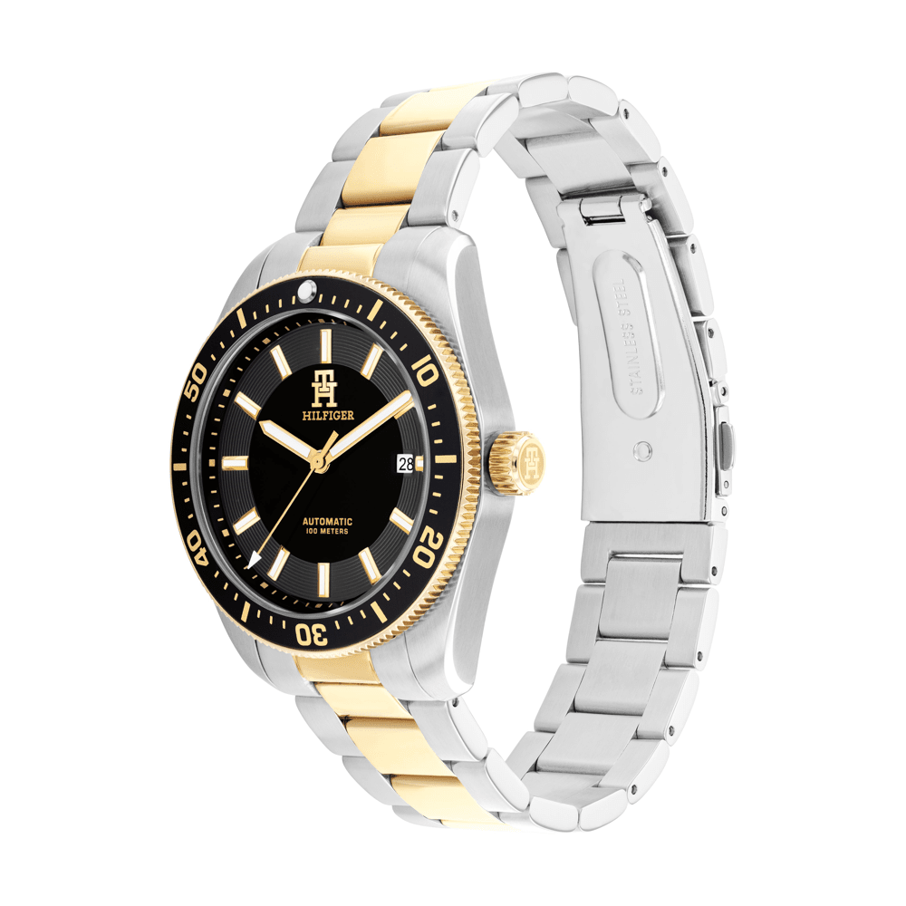 Tommy Hilfiger Th85 Two Tone Stainless Steel Black Dial Men's Watch 1710552 Watches Tommy Hilfiger
