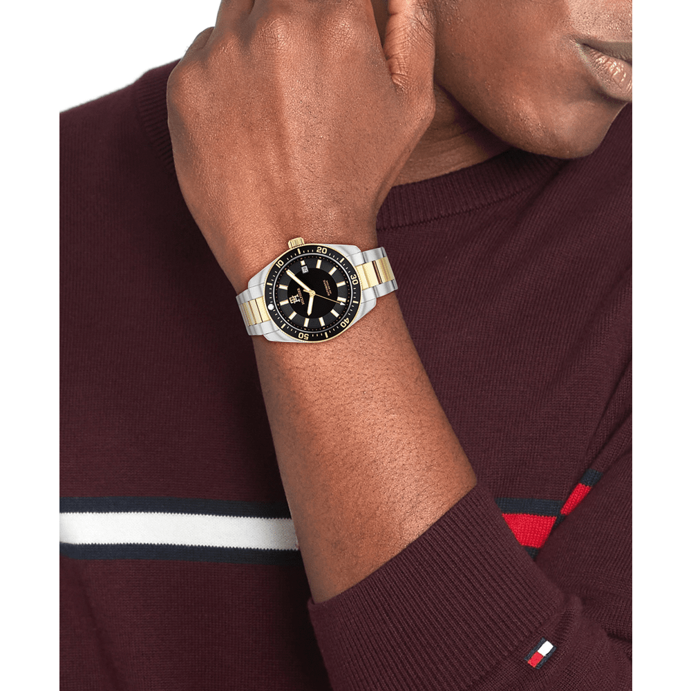 Tommy Hilfiger Th85 Two Tone Stainless Steel Black Dial Men's Watch 1710552 Watches Tommy Hilfiger