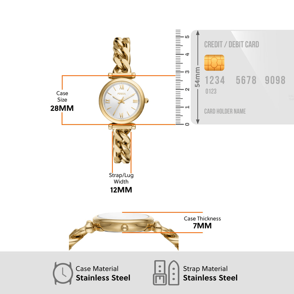 Fossil Carlie Three-Hand Gold-Tone Stainless Steel Watch ES5329 Bevilles Jewellers