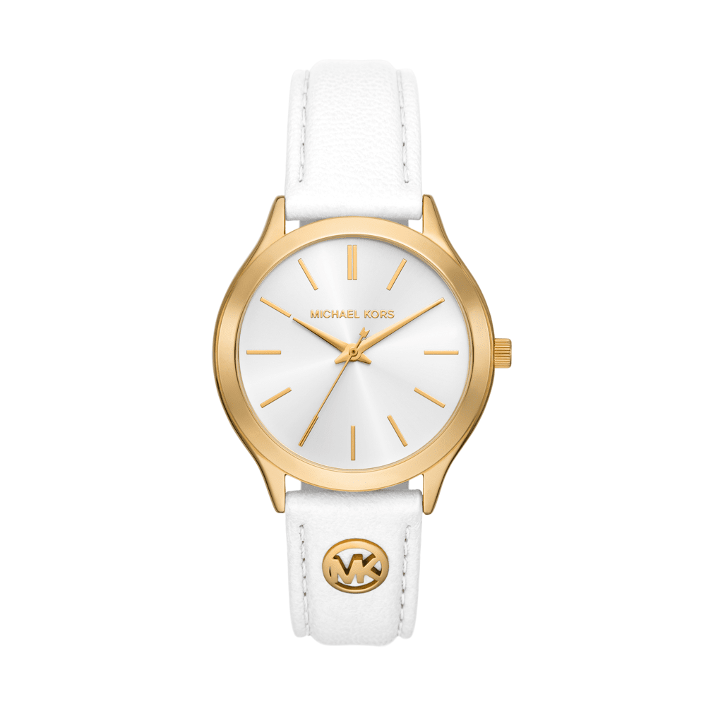 Michael Kors Slim Runway Three-Hand White Leather Watch MK7466 Watches Michael Kors