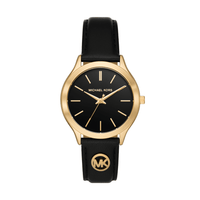 Michael Kors Slim Runway Three-Hand Black Leather Watch MK7482 Watches Michael Kors