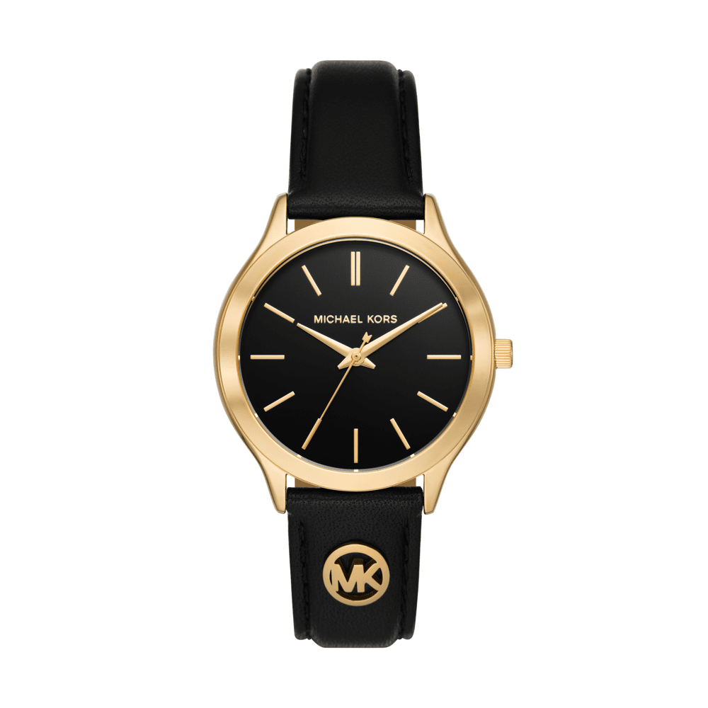 Michael Kors Slim Runway Three-Hand Black Leather Watch MK7482 Watches Michael Kors