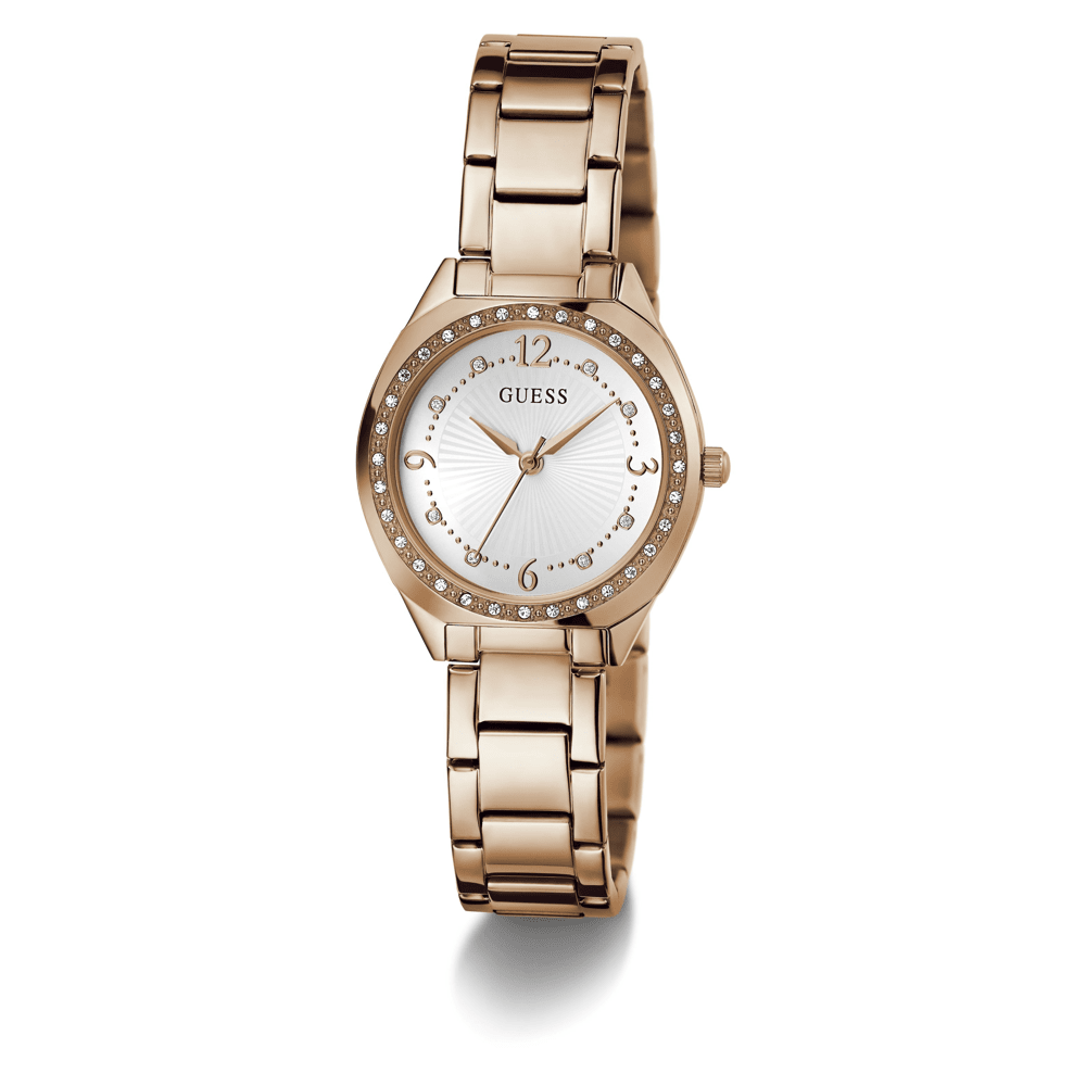 Guess Dress Charlotte Dress Rose Gold-Tone Crystal Bezel Women's Watch GW0767L3 Watches Bevilles Jewellers