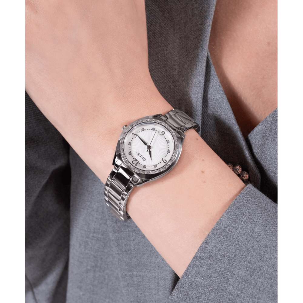 Guess Dress Charlotte Dress Silver-Tone Crystal Bezel Women's Watch GW0767L1 Watches Bevilles Jewellers