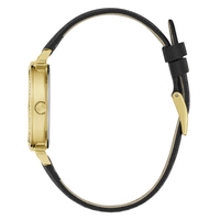 Guess Bejeweled Enchantment Bejeweled Gold-Tone Black Leather Women's Watch GW0764L2 Watches Bevilles Jewellers