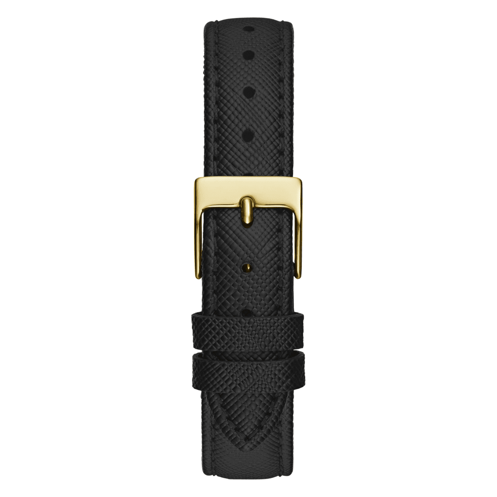 Guess Bejeweled Enchantment Bejeweled Gold-Tone Black Leather Women's Watch GW0764L2 Watches Bevilles Jewellers