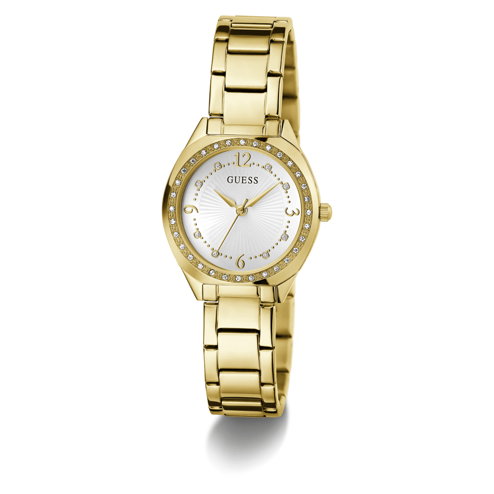 Guess Dress Charlotte Dress Gold-Tone Crystal Bezel Women's Watch GW0767L2 Watches Bevilles Jewellers