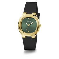 Guess Dress Eve Dress Gold Tone Black Silicone Watch GW0658L1 Watches Bevilles Jewellers
