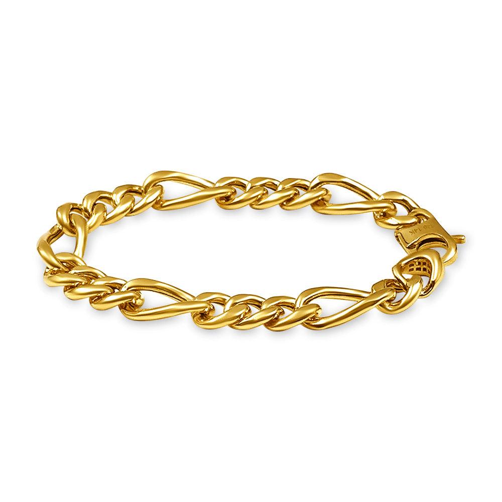 9ct Yellow Gold Silver Infused Figaro Chain Bracelet Bevilles Jewellers