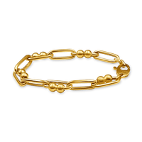 9ct Yellow Gold Silver Infused Paperclip Double Bead Chain Bracelet Bevilles Jewellers