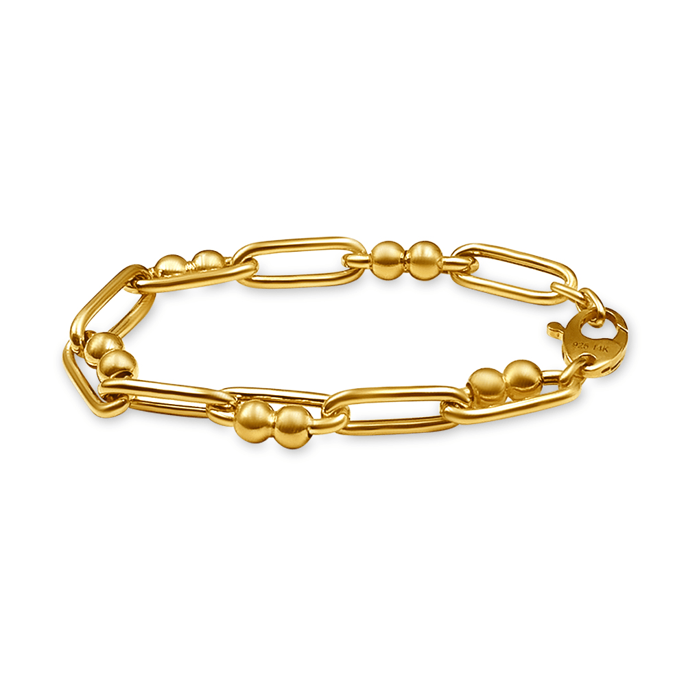 9ct Yellow Gold Silver Infused Paperclip Double Bead Chain Bracelet Bevilles Jewellers