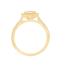 Cushion Halo Ring with 1/2ct of Diamonds in 9ct Yellow Gold Rings Bevilles