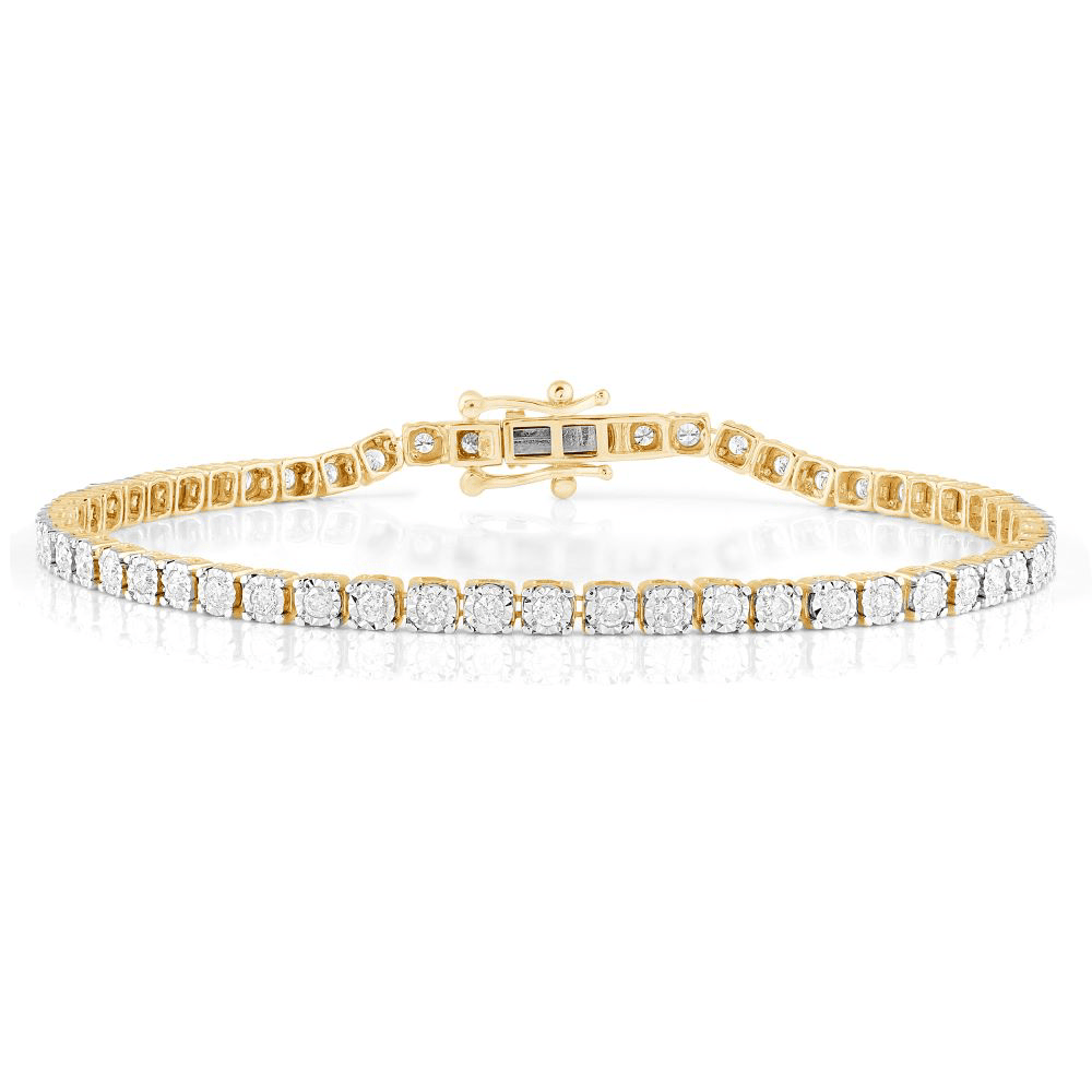 Tennis Bracelet with 1.00ct of Diamonds in 9ct Yellow Gold Bevilles Jewellers