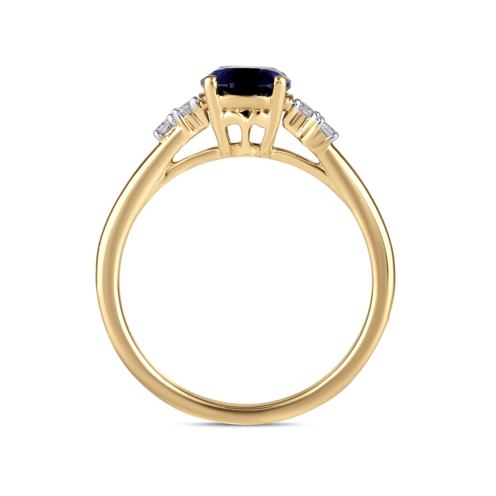 Created Saphire Ring with 0.07ct of Diamonds in 9ct Yellow Gold Bevilles Jewellers