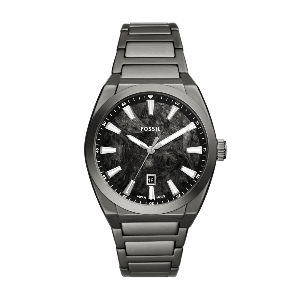 Fossil Everett Three-Hand Date Gunmetal Stainless Steel Watch FS6075 Watches Fossil